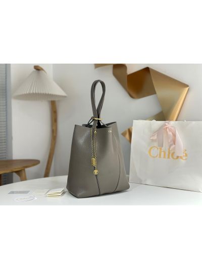 Chloe Medium Spin Tote Bag Gray Grained Calfskin Leather - Detail view 3