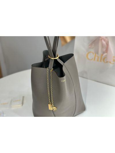 Chloe Medium Spin Tote Bag Gray Grained Calfskin Leather - Detail view 4