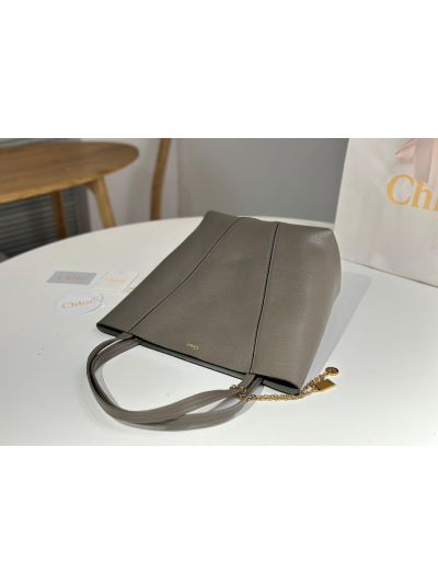 Chloe Medium Spin Tote Bag Gray Grained Calfskin Leather - Detail view 6