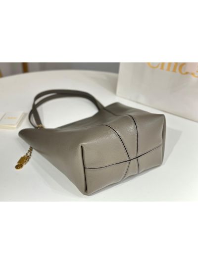 Chloe Medium Spin Tote Bag Gray Grained Calfskin Leather - Detail view 7