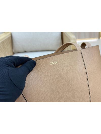 Chloe Medium Spin Tote Bag Light Beige Grained Calfskin Leather - Detail view 6