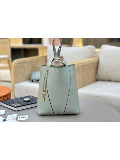 Chloe Medium Spin Tote Bag Light Blue Grained Calfskin Leather - Main view