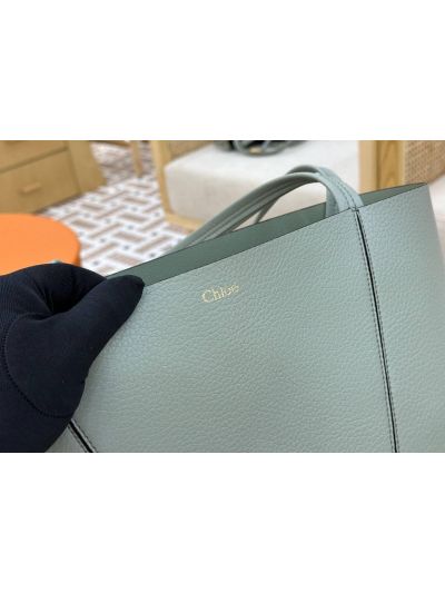 Chloe Medium Spin Tote Bag Light Blue Grained Calfskin Leather - Detail view 6