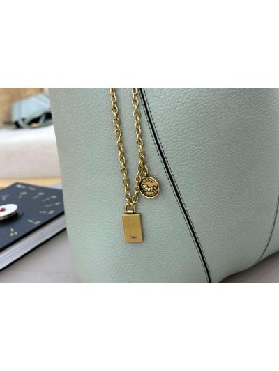 Chloe Medium Spin Tote Bag Light Blue Grained Calfskin Leather - Detail view 7