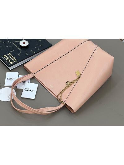 Chloe Medium Spin Tote Bag Light Pink Grained Calfskin Leather - Detail view 4