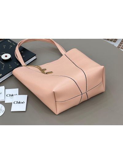 Chloe Medium Spin Tote Bag Light Pink Grained Calfskin Leather - Detail view 5