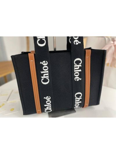 Chloe Medium Woody Canvas Top Handle Shoulder Bag Black - Detail view 3