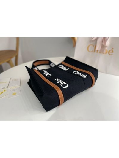 Chloe Medium Woody Canvas Top Handle Shoulder Bag Black - Detail view 6