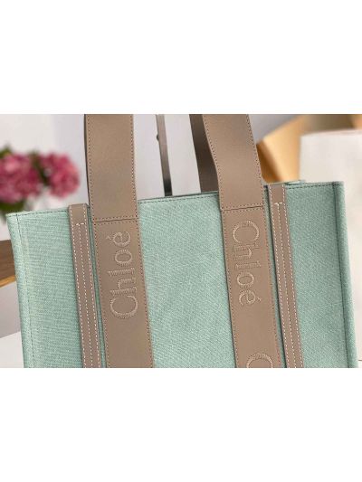 Chloe Medium Woody Canvas Top Handle Shoulder Bag Light Green - Detail view 2