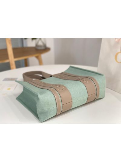 Chloe Medium Woody Canvas Top Handle Shoulder Bag Light Green - Detail view 5