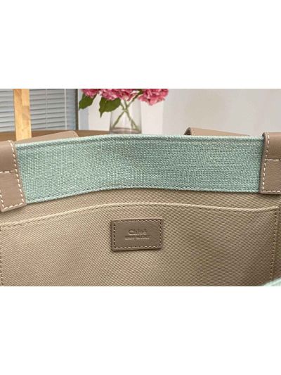 Chloe Medium Woody Canvas Top Handle Shoulder Bag Light Green - Detail view 8