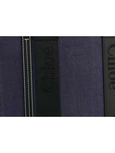 Chloe Medium Woody Canvas Top Handle Shoulder Bag Navy Blue - Detail view 2
