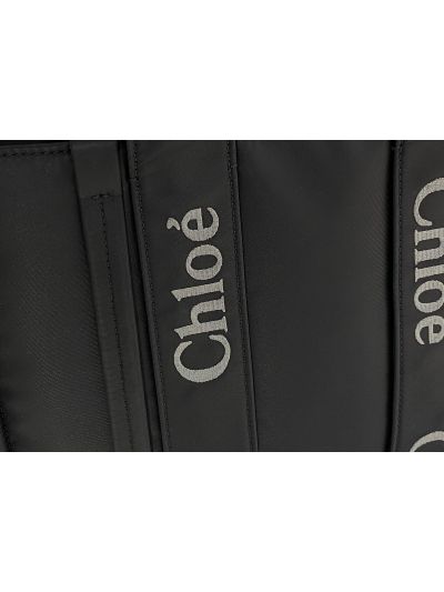 Chloe Medium Woody Nylon Top Handle Shoulder Bag Black - Detail view 4