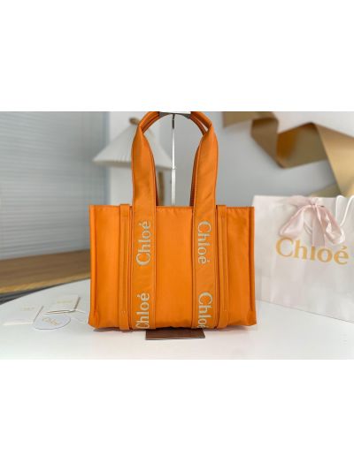 Chloe Medium Woody Nylon Top Handle Shoulder Bag Golden Yellow - Main view
