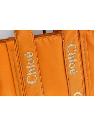 Chloe Medium Woody Nylon Top Handle Shoulder Bag Golden Yellow - Detail view 4