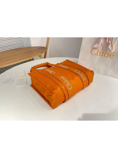 Chloe Medium Woody Nylon Top Handle Shoulder Bag Golden Yellow - Detail view 6