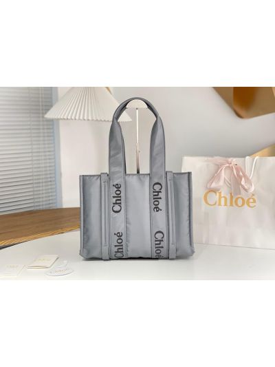 Chloe Medium Woody Nylon Top Handle Shoulder Bag Grey - Main view