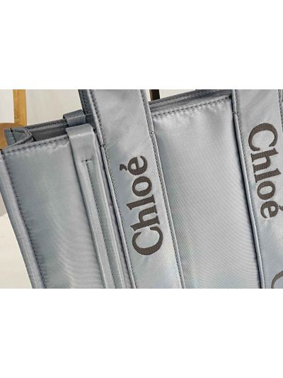 Chloe Medium Woody Nylon Top Handle Shoulder Bag Grey - Detail view 2