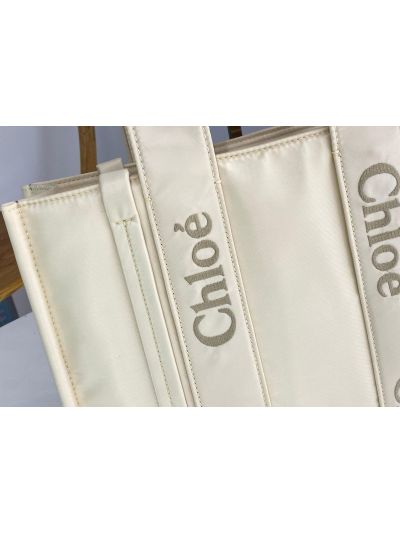 Chloe Medium Woody Nylon Top Handle Shoulder Bag Off White - Detail view 2