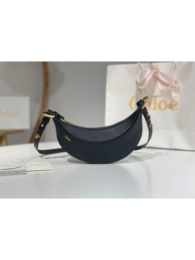 Chloe Mini Banana Shoulder Crossbody Bag Black Grained Leather - Main view