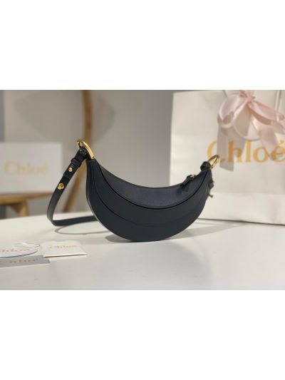 Chloe Mini Banana Shoulder Crossbody Bag Black Grained Leather - Detail view 4