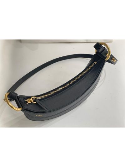 Chloe Mini Banana Shoulder Crossbody Bag Black Grained Leather - Detail view 7
