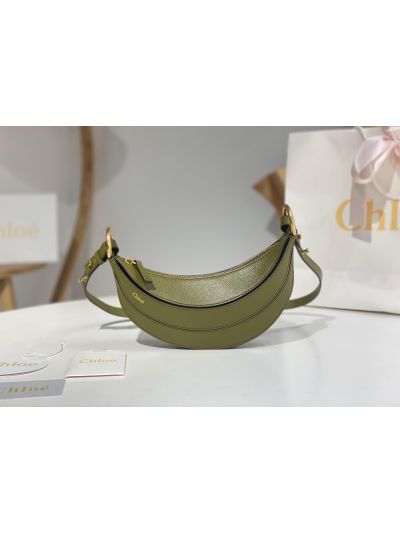 Chloe Mini Banana Shoulder Crossbody Bag Sweet Khaki Green Grained Leather - Main view