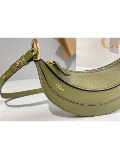 Chloe Mini Banana Shoulder Crossbody Bag Sweet Khaki Green Grained Leather - Detail view 2