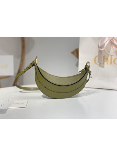 Chloe Mini Banana Shoulder Crossbody Bag Sweet Khaki Green Grained Leather - Detail view 3