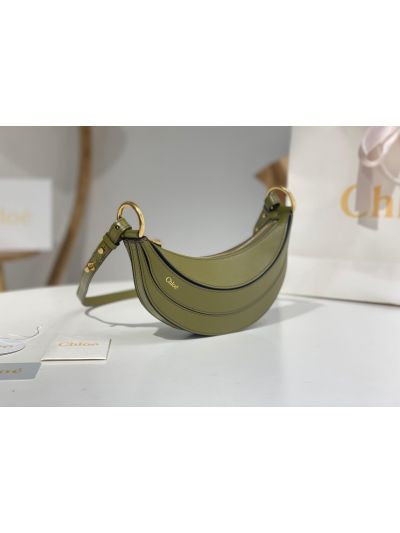 Chloe Mini Banana Shoulder Crossbody Bag Sweet Khaki Green Grained Leather - Detail view 4