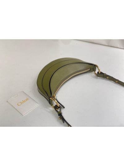 Chloe Mini Banana Shoulder Crossbody Bag Sweet Khaki Green Grained Leather - Detail view 6