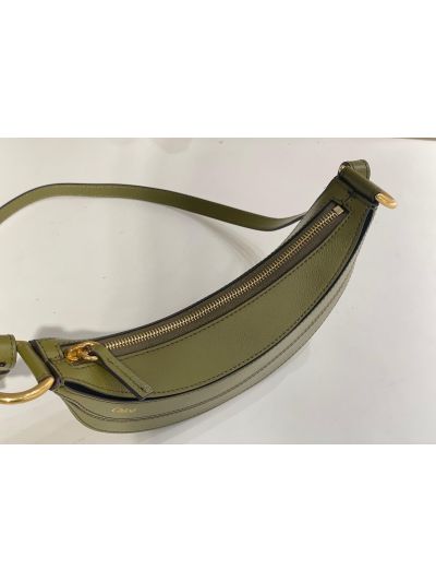 Chloe Mini Banana Shoulder Crossbody Bag Sweet Khaki Green Grained Leather - Detail view 7