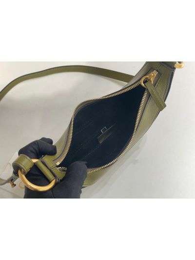 Chloe Mini Banana Shoulder Crossbody Bag Sweet Khaki Green Grained Leather - Detail view 8
