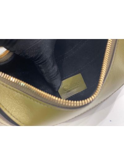Chloe Mini Banana Shoulder Crossbody Bag Sweet Khaki Green Grained Leather - Detail view 9