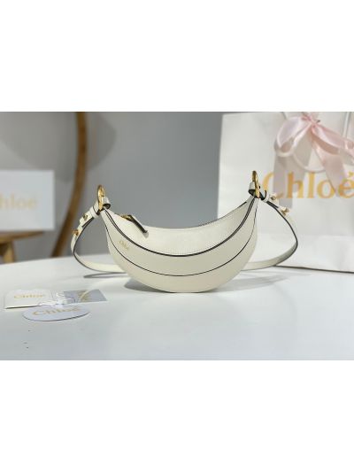 Chloe Mini Banana Shoulder Crossbody Bag White Grained Leather - Main view