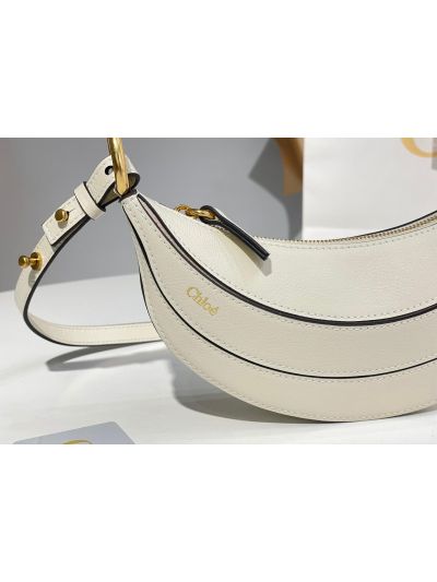 Chloe Mini Banana Shoulder Crossbody Bag White Grained Leather - Detail view 2