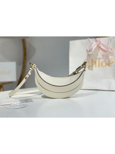 Chloe Mini Banana Shoulder Crossbody Bag White Grained Leather - Detail view 3