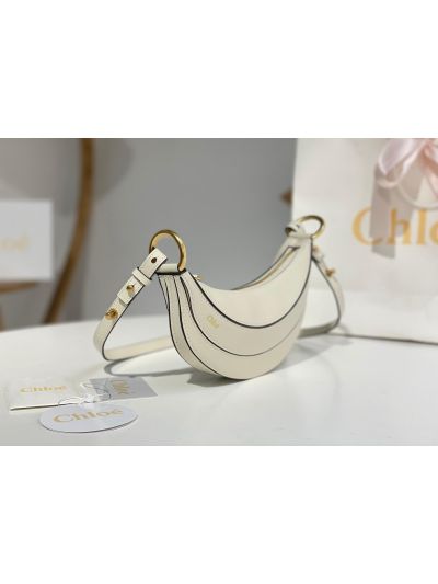 Chloe Mini Banana Shoulder Crossbody Bag White Grained Leather - Detail view 4