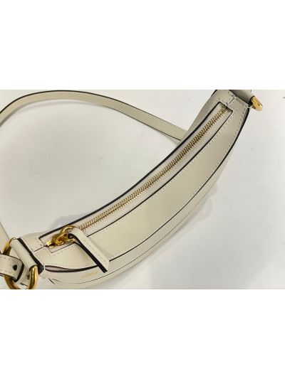 Chloe Mini Banana Shoulder Crossbody Bag White Grained Leather - Detail view 7