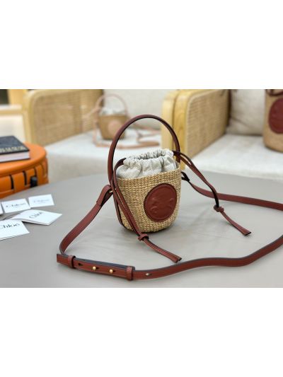 Chloe Mini Horse Medal Basket Natural Fibers Shoulder Crossbody Bag Brown - Detail view 2