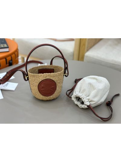 Chloe Mini Horse Medal Basket Natural Fibers Shoulder Crossbody Bag Brown - Detail view 4