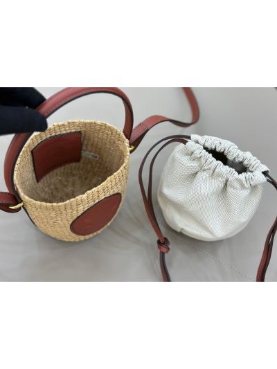 Chloe Mini Horse Medal Basket Natural Fibers Shoulder Crossbody Bag Brown - Detail view 5