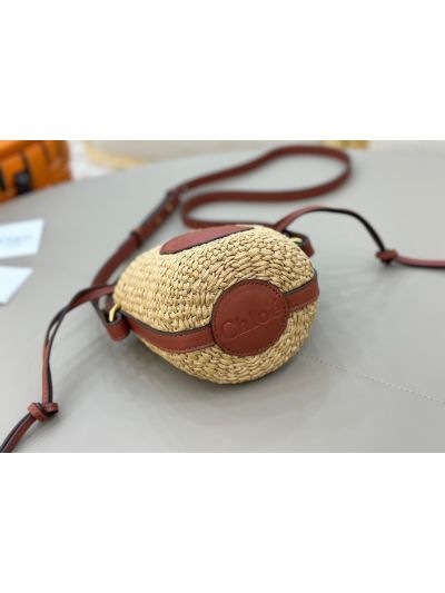 Chloe Mini Horse Medal Basket Natural Fibers Shoulder Crossbody Bag Brown - Detail view 7