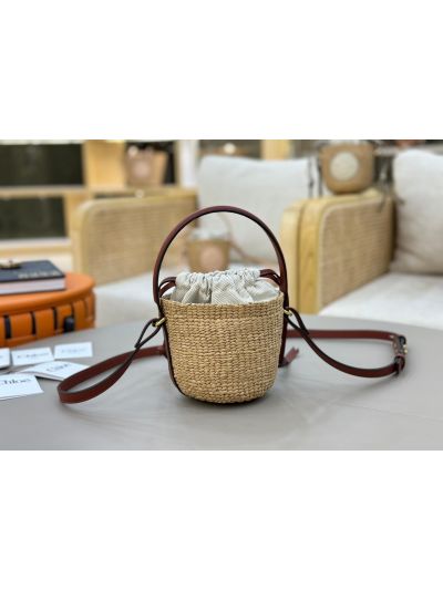 Chloe Mini Horse Medal Basket Natural Fibers Shoulder Crossbody Bag Brown - Detail view 8