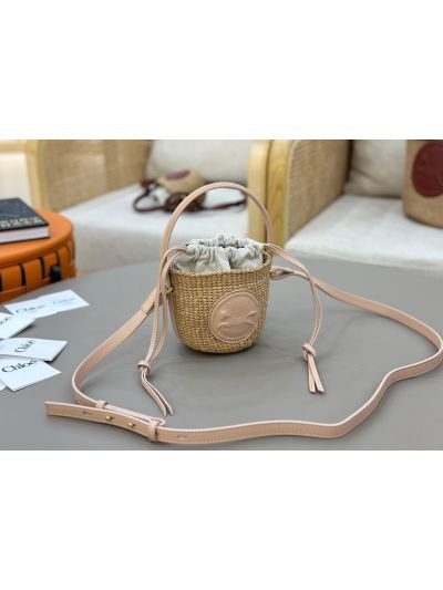 Chloe Mini Horse Medal Basket Natural Fibers Shoulder Crossbody Bag Pink - Detail view 2