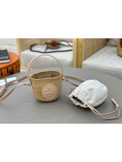 Chloe Mini Horse Medal Basket Natural Fibers Shoulder Crossbody Bag Pink - Detail view 4