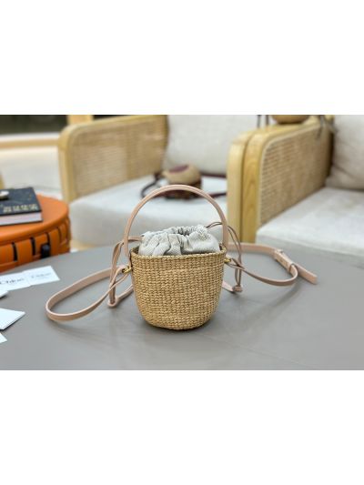 Chloe Mini Horse Medal Basket Natural Fibers Shoulder Crossbody Bag Pink - Detail view 8
