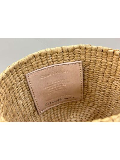 Chloe Mini Horse Medal Basket Natural Fibers Shoulder Crossbody Bag Pink - Detail view 9