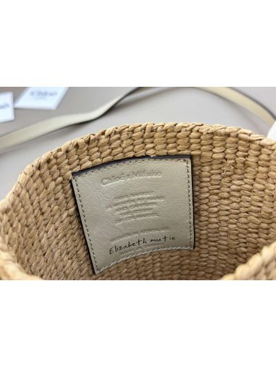 Chloe Mini Horse Medal Basket Natural Fibers Shoulder Crossbody Bag White - Detail view 8