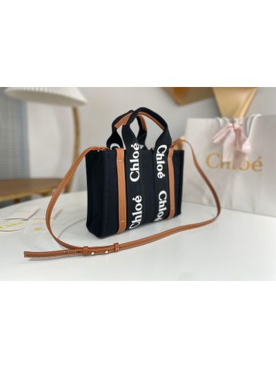 Chloe Mini Woody Canvas Top Handle Shoulder Bag Black - Detail view 2
